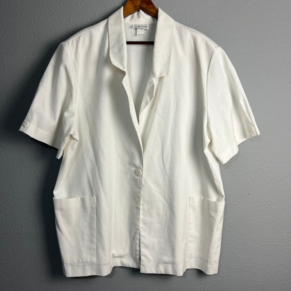 Aparenza White Short Sleeve Button Down‎ Shacket Blazer Pockets Plus Size 22W
